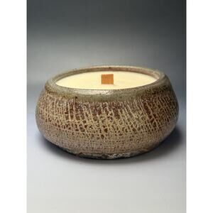 Handmade Soda-Fired Candle Textured Vessel with Santal Scent & Wooden Wick